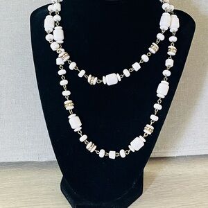 J Crew White Beaded Pave Necklace